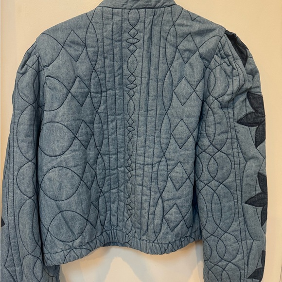 Free People Quinn Quilted Cotton Denim Bomber Jacket Womens Small - Picture 7 of 8